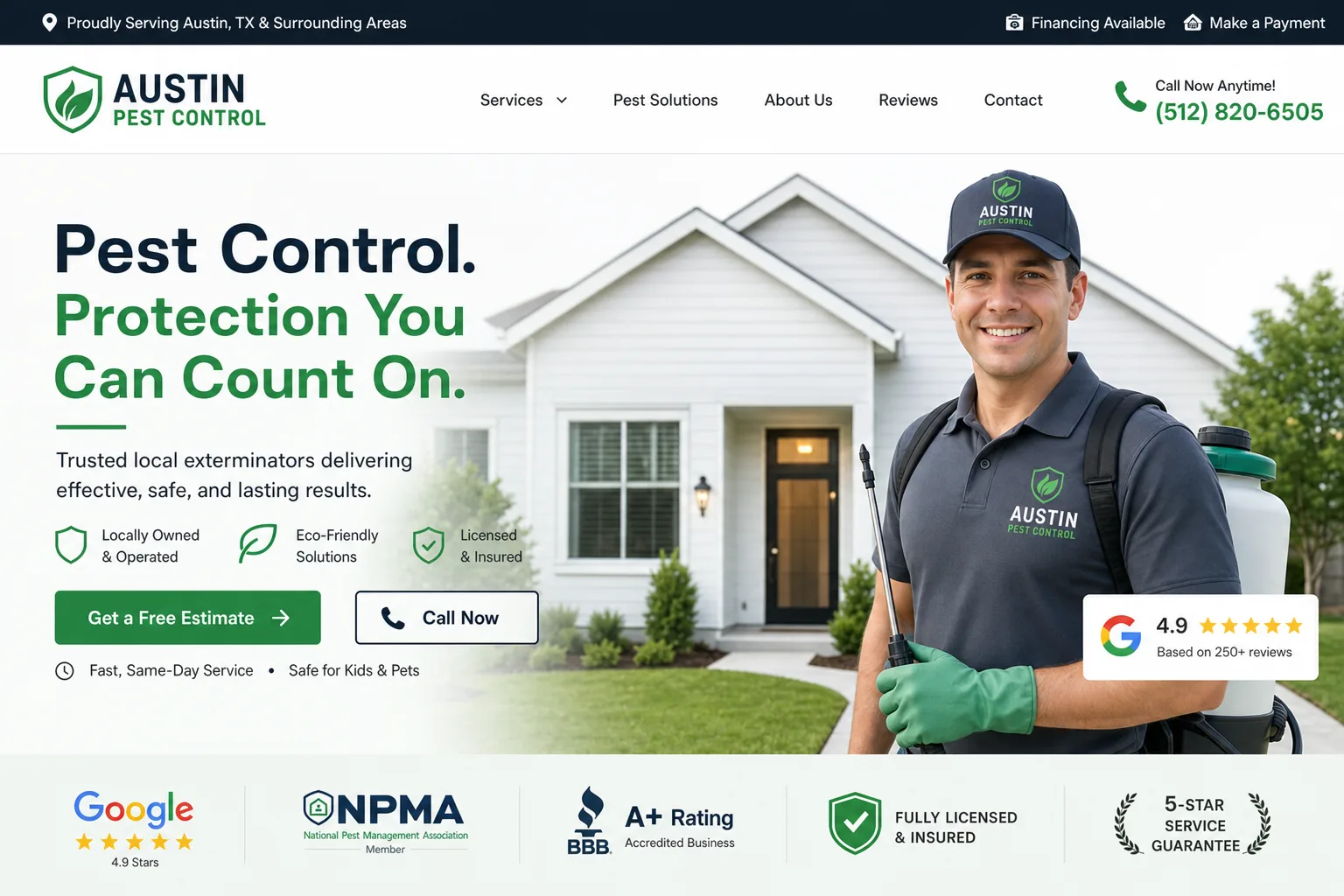 Pest control website shown on a laptop