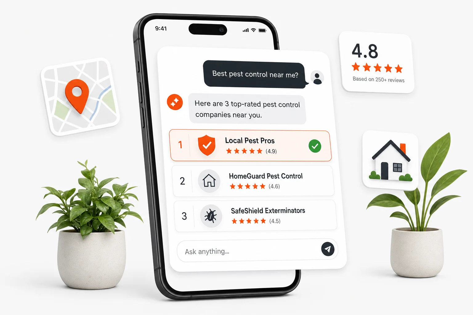 An AI assistant recommending a local pest control company