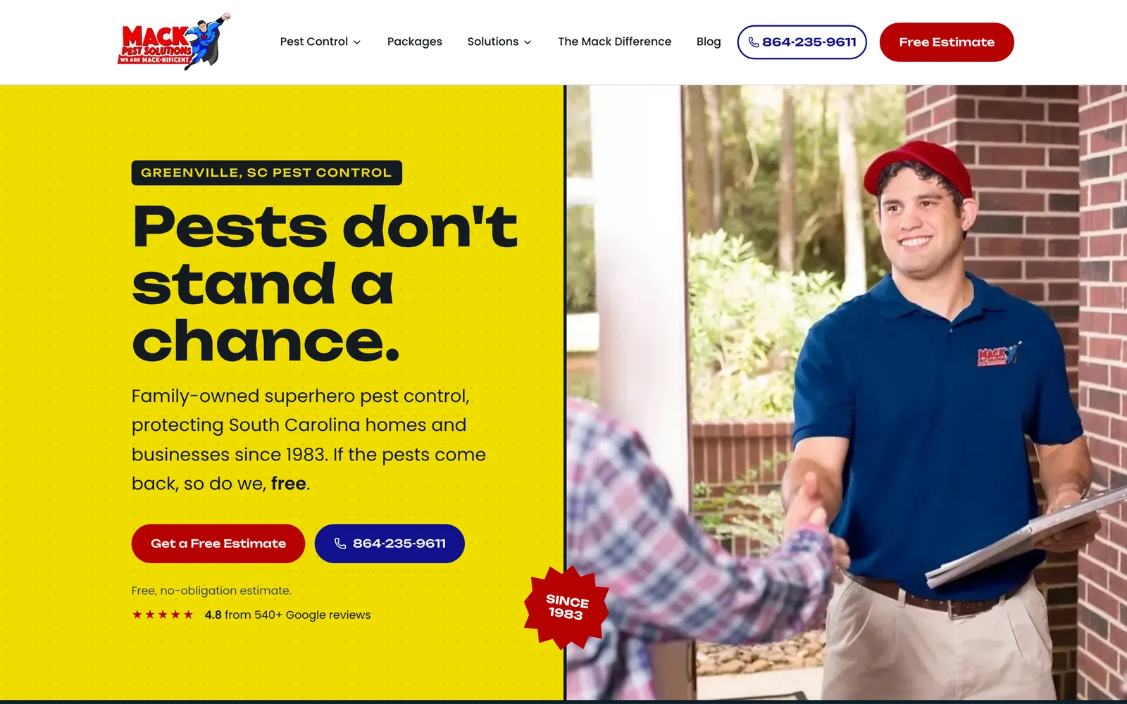 The website we built for Mack Pest Solutions in Greenville, SC